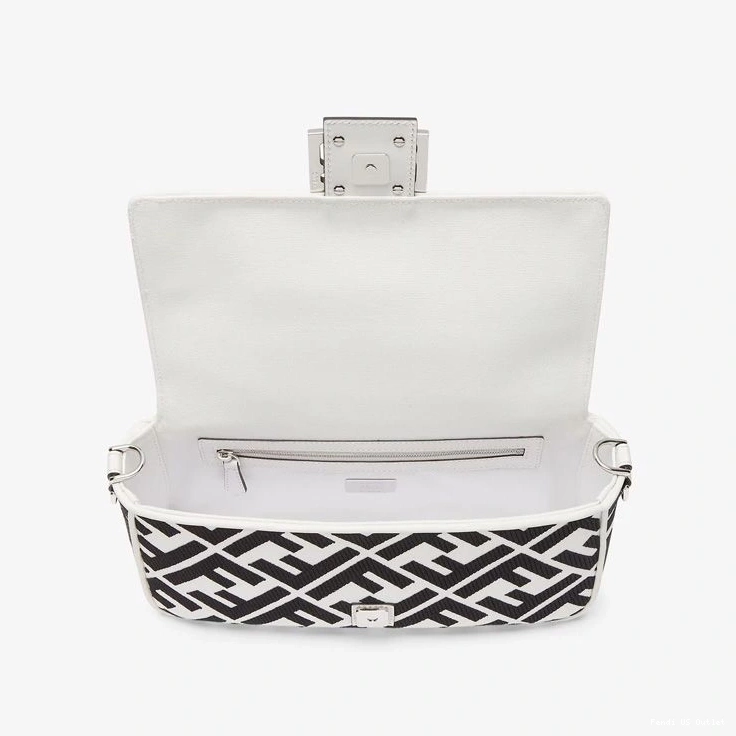 Affordable HOT Canvas FF Baguette Bag Fendi Medium Motif In White Black 0719